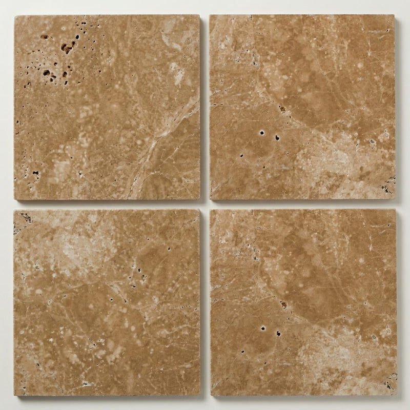 English Walnut Travertine Tile 18x18 Unfilled, Honed close-up