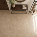 English Walnut Travertine Tile 24x24 Unfilled, Honed — Foyer floor