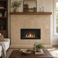 English Walnut Travertine Tile 24x24 Unfilled, Honed — Living Room fireplace surround
