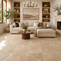 English Walnut Travertine Tile 24x24 Unfilled, Honed — Living Room floor