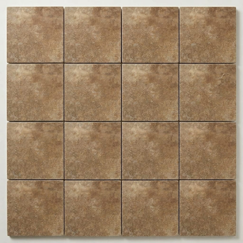 English Walnut Travertine Tile 4x4 Filled, Honed close-up