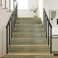 Equipe Tribeca Sage Green High Gloss 2.4x9.84 Porcelain Tile 3x12 — Stairway stair riser edge