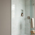 Equipe Tribeca Porcelain Tile in Seaglass Mint, Size 2.4x9.84 3x12 — Bathroom shower wall edge