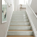 Equipe Tribeca Porcelain Tile in Seaglass Mint, Size 2.4x9.84 3x12 — Stairway stair riser edge