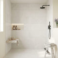 Euro White Deep Brushed 18x36 Limestone Tile — Bathroom shower wall