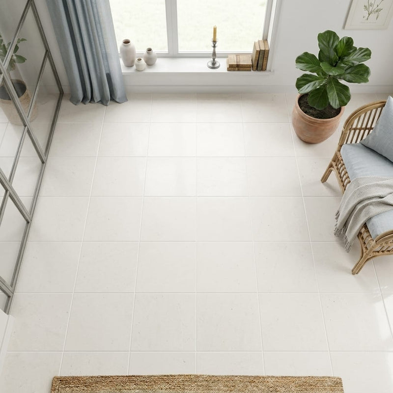 Euro White Honed 12x12 Honed Limestone Tile — Sunroom floor