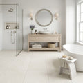 Euro White Honed 18x36 Honed Limestone Tile — Bathroom floor
