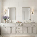 Euro White Honed 18x36 Honed Limestone Tile — Bathroom vanity wall