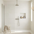 Euro White Honed 24x24 Honed Limestone Tile — Bathroom shower wall