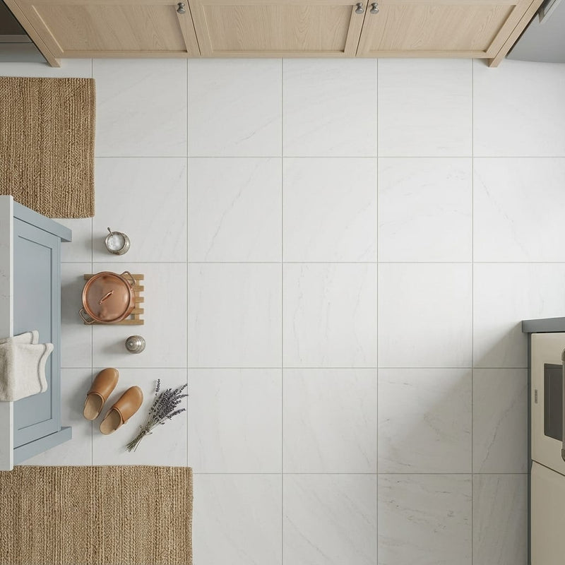 Euro White Honed 24x24 Honed Limestone Tile — Kitchen floor