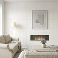Euro White Honed 24x24 Honed Limestone Tile — Living Room feature wall