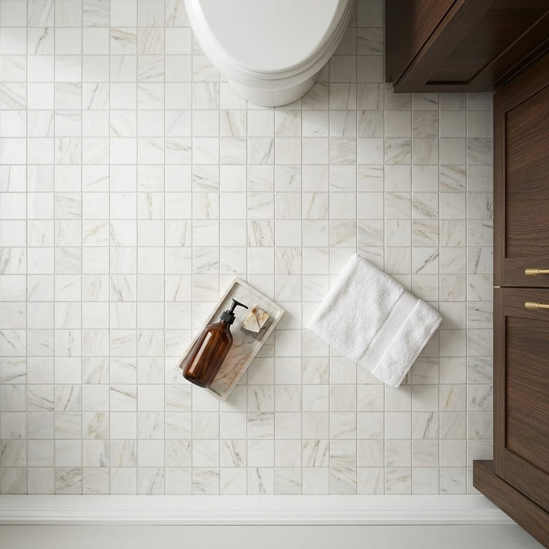 Exotic Stone Da Vinci White 2x2 - 12x12 Polished Marble Mosaic — Bathroom floor