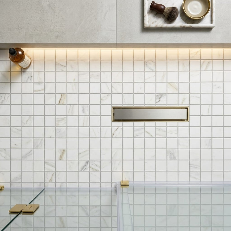 Exotic Stone Da Vinci White 2x2 - 12x12 Polished Marble Mosaic — Bathroom shower floor