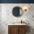Exotic Stone Da Vinci White 2x2 - 12x12 Polished Marble Mosaic — Powder Room wall