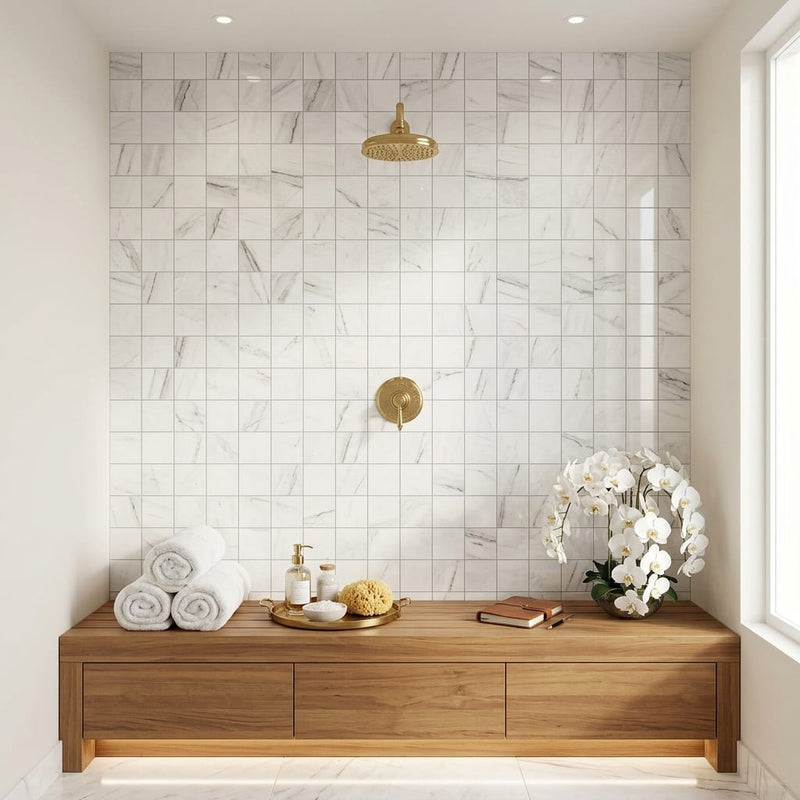 Exotic Stone Da Vinci White 2x2 - 12x12 Polished Marble Mosaic — Spa spa interior