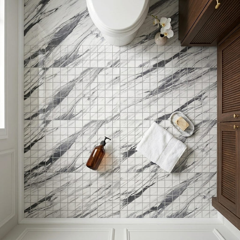 Exotic Stone Statuario Fantastico 2x2 - 12x12 Polished Marble Mosaic — Bathroom floor