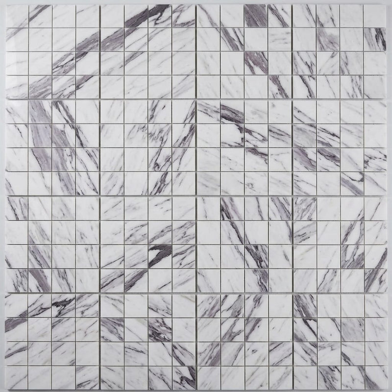 Exotic Stone Statuario Fantastico 2x2 - 12x12 Polished Marble Mosaic close-up