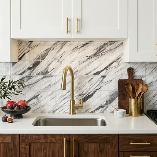 Exotic Stone Statuario Fantastico 2x2 - 12x12 Polished Marble Mosaic — Kitchen backsplash