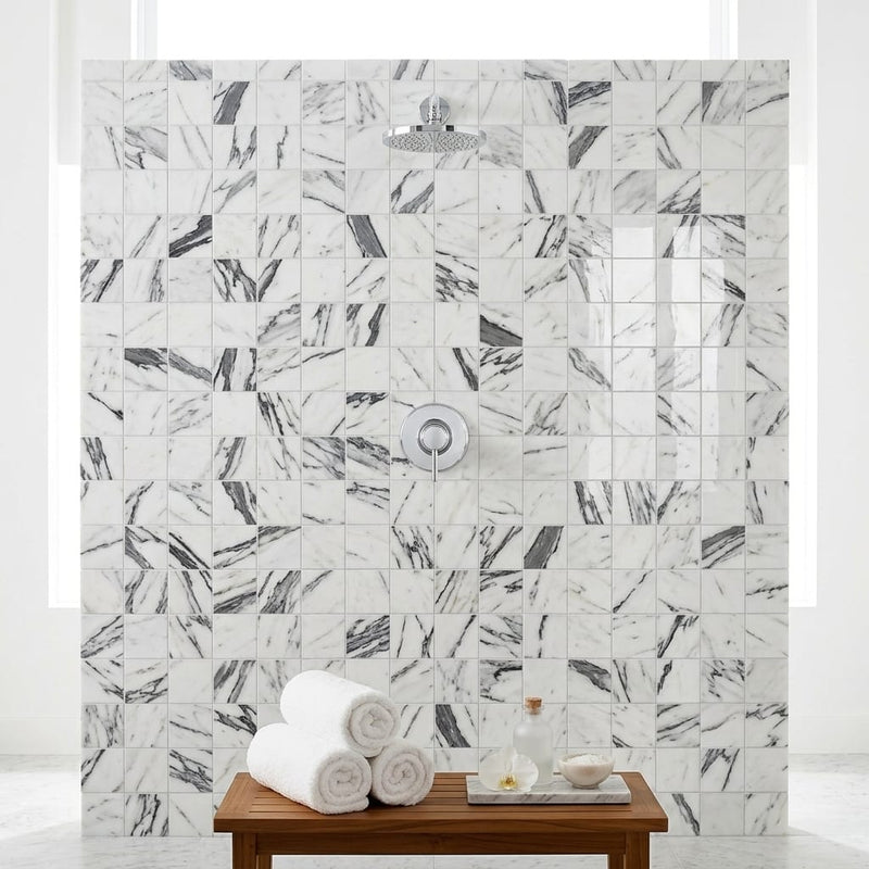 Exotic Stone Statuario Fantastico 2x2 - 12x12 Polished Marble Mosaic — Spa spa interior