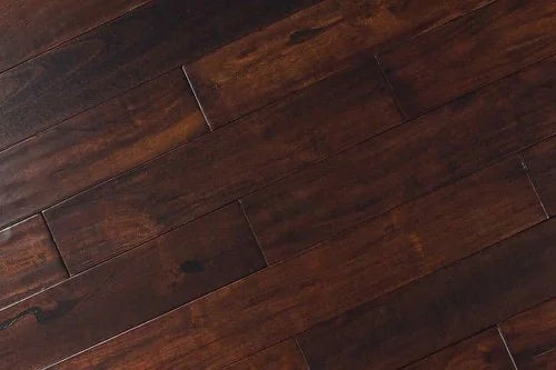 Exotic Walnut Dark 4-3/4 in x Random Length (12 in - 48 in) Plank Handscraped, Urethane Engineered Walnut Hardwood Flooring
