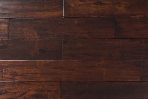 Exotic Walnut Dark 4-3/4 in x Random Length (12 in - 48 in) Plank Handscraped, Urethane Engineered Walnut Hardwood Flooring