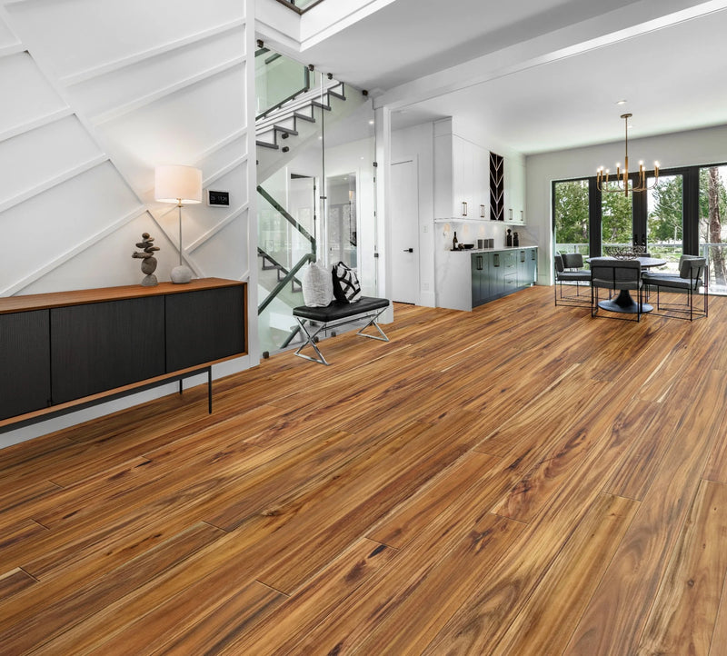 Exotic Walnut Natural 4-3/4 in x Random Length (12 in - 48 in) Plank Smooth, Urethane Engineered Walnut Hardwood Flooring
