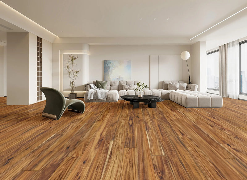 Exotic Walnut Natural 4-3/4 in x Random Length (12 in - 48 in) Plank Smooth, Urethane Engineered Walnut Hardwood Flooring