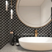 Fan Black Glossy 12x12 Gloss Porcelain Mosaic Tile