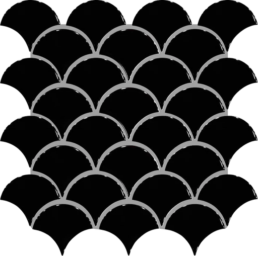 Fan Black Glossy 12x12 Gloss Porcelain Mosaic Tile