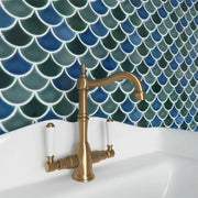 Fan Mixed Blue 12x12 Glossy Porcelain Mosaic Tile