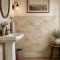 Fantastico 03x06 Tumbled Travertine Tile 3x6 — Powder Room wainscot