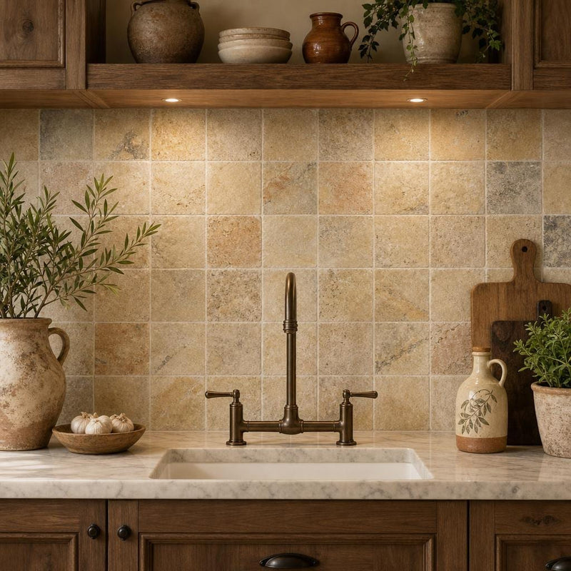Fantastico 04x04 Tumbled Travertine Tile 4x4 — Kitchen backsplash