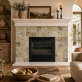 Fantastico 06x06 Tumbled Travertine Tile 6x6 — Living Room fireplace surround