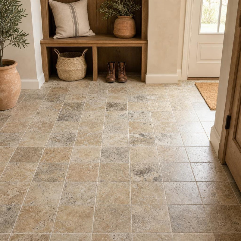 Fantastico 06x06 Tumbled Travertine Tile 6x6 — Mudroom floor