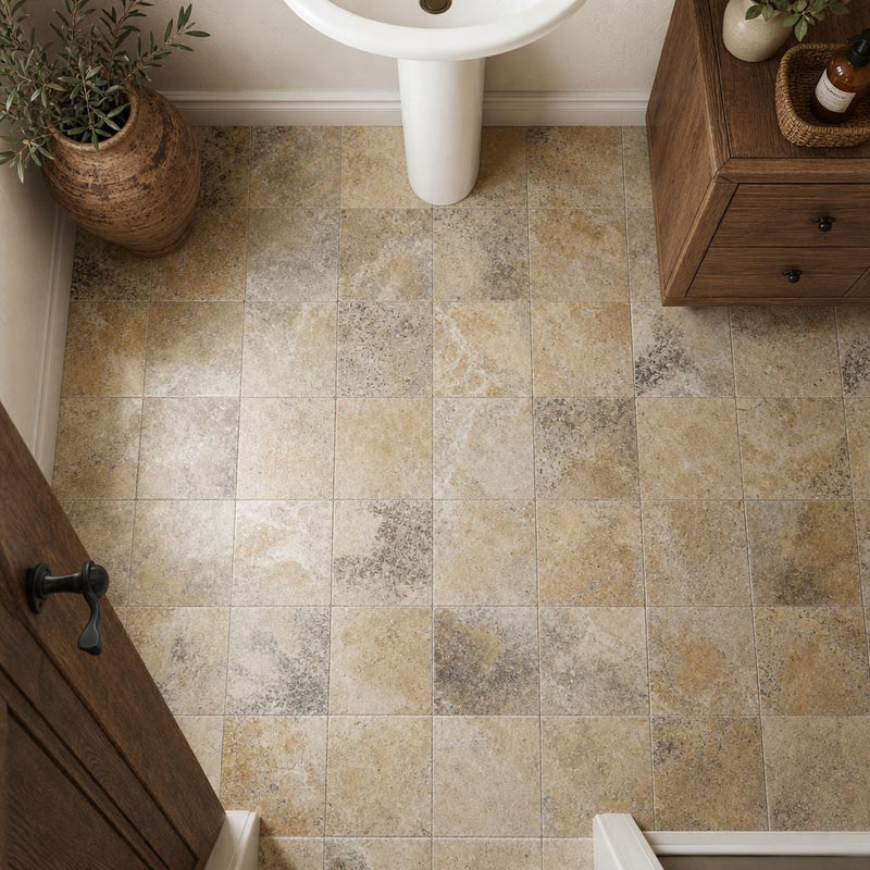 Fantastico 06x06 Tumbled Travertine Tile 6x6 — Powder Room floor