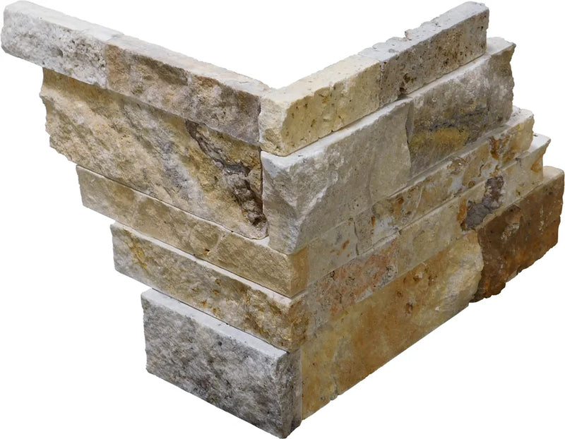 Fantastico 10x5.75x06 Split-Face Travertine Corner Ledger Stone