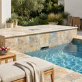 Fantastico 12x12 Unfilled & Honed Travertine Single Bullnose Dark Batch Pool Coping — Swimming Pool remodel pool edge
