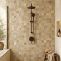 Fantastico 2x2 Tumbled 3D Travertine Mosaic Tile — Bathroom shower wall