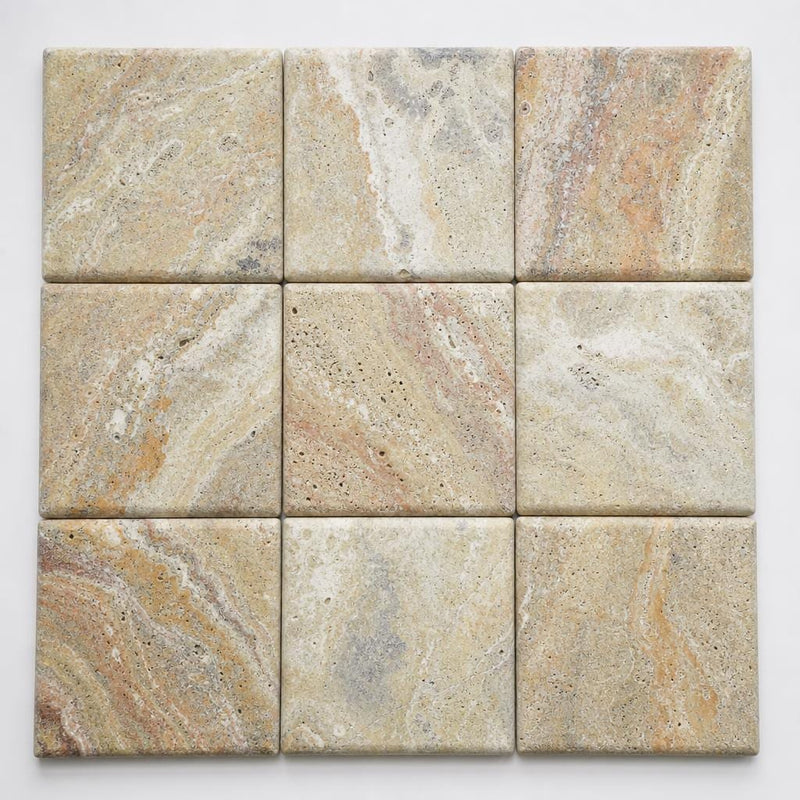 Fantastico Coping Travertine Tile in Unfilled 12x12 Honed Bullnose close-up