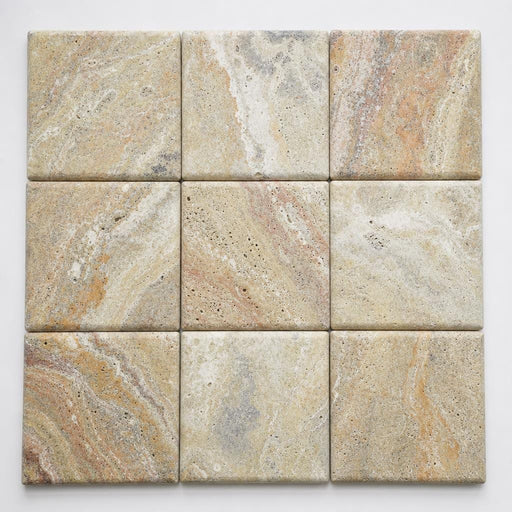 Fantastico Coping Travertine Tile in Unfilled 12x12 Honed Bullnose close-up