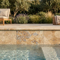 Fantastico® Travertine Coping 12x18 Unfilled Honed, Double Bullnose 1.25 inch 16x24 pool coping — Swimming Pool remodel pool edge
