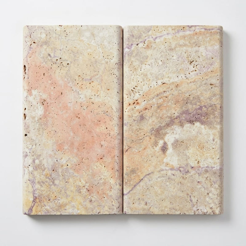 Fantastico Coping Travertine Stone Unfilled Honed 12x24 Bullnose close-up