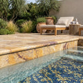 Fantastico Travertine Coping Stone, Unfilled Honed Bullnose, 16x24in pool coping — Swimming Pool remodel pool edge