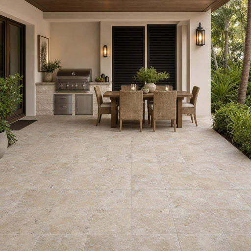 Fantastico Travertine Paver 12x12 Tumbled 1.25 inch — Backyard patio