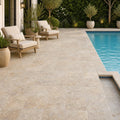 Fantastico Travertine Paver 12x12 Tumbled 1.25 inch — Backyard pool deck