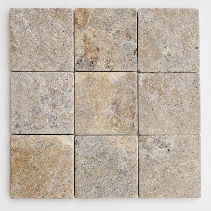 Fantastico Travertine Paver 12x12 Tumbled 1.25 inch close-up