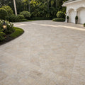 Fantastico Travertine Paver 12x12 Tumbled 2 inch — Front Yard driveway