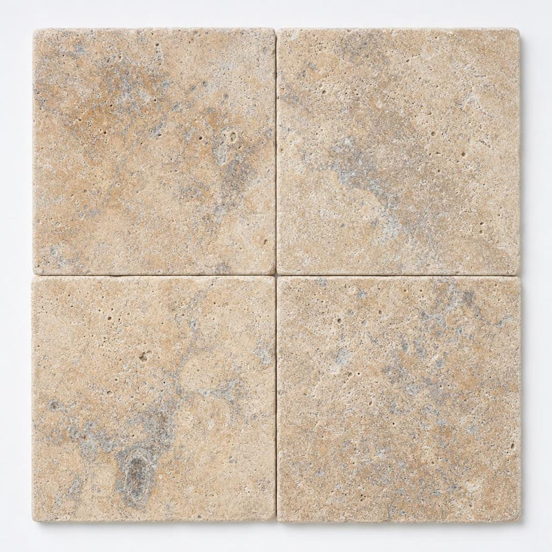 Fantastico Travertine Paver 16x16 Tumbled 1.25 inch close-up