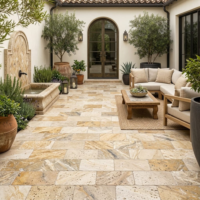 Fantastico Travertine Paver 6x12 Tumbled 1.25 inch — Courtyard paving
