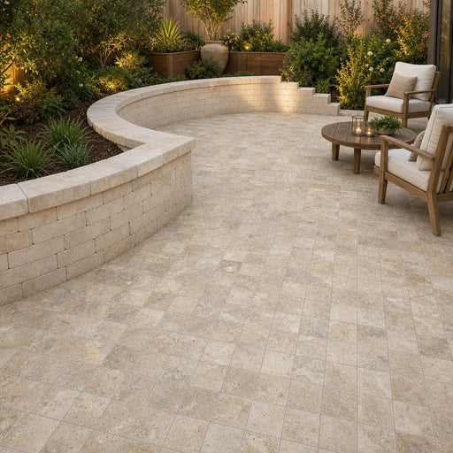 Fantastico Travertine Paver 6x6 Tumbled 1.25 inch — Backyard patio
